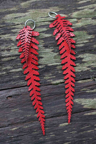 Long Leather Ferns - Red on Red