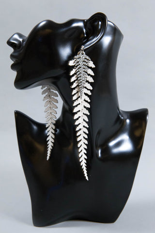 Long Leather Ferns - Silver on White