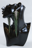 Long Leather Ferns - Silver on Green