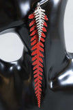 Long Leather Ferns - Silver on Red