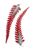 Long Leather Ferns - Silver on Red