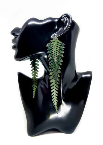 Long Leather Ferns - Green on Green